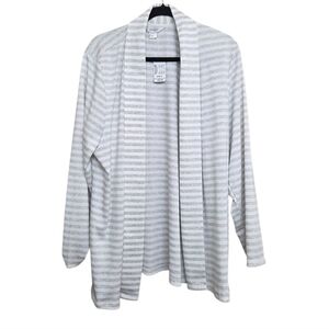 CJ Banks Gray White Striped Open Front Cardigan Sweater 1X Plus Size